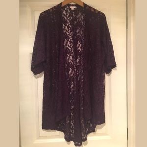Lularoe Lace Sheer Purple Open Front Cardigan.